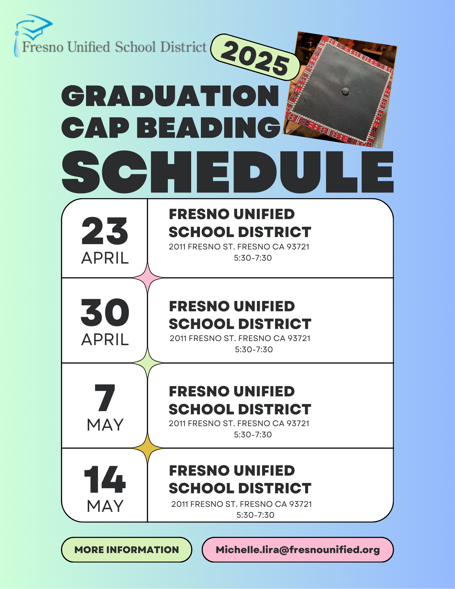 graduation beading cap schedule